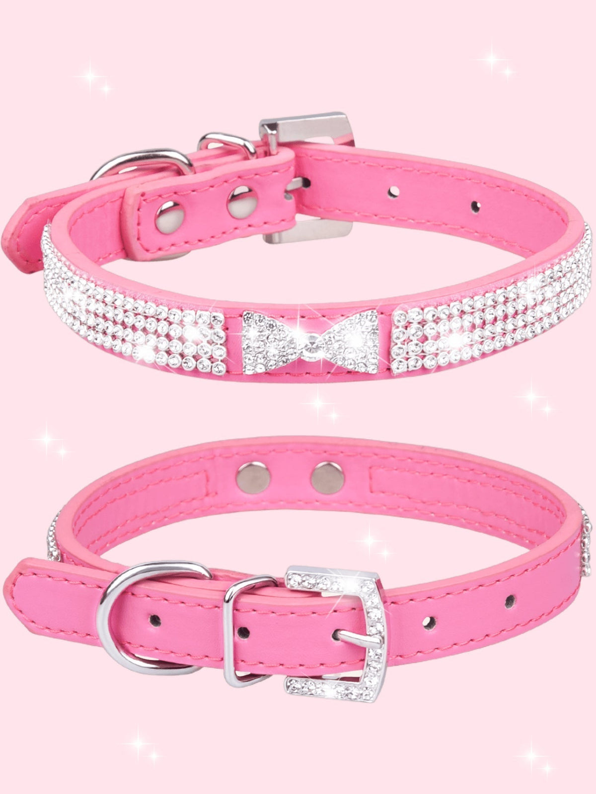 1pc Shiny Rhinestone Collar Leather Dog Collar Crystal Diamond Pet Collar, For Small And Medium Dogs