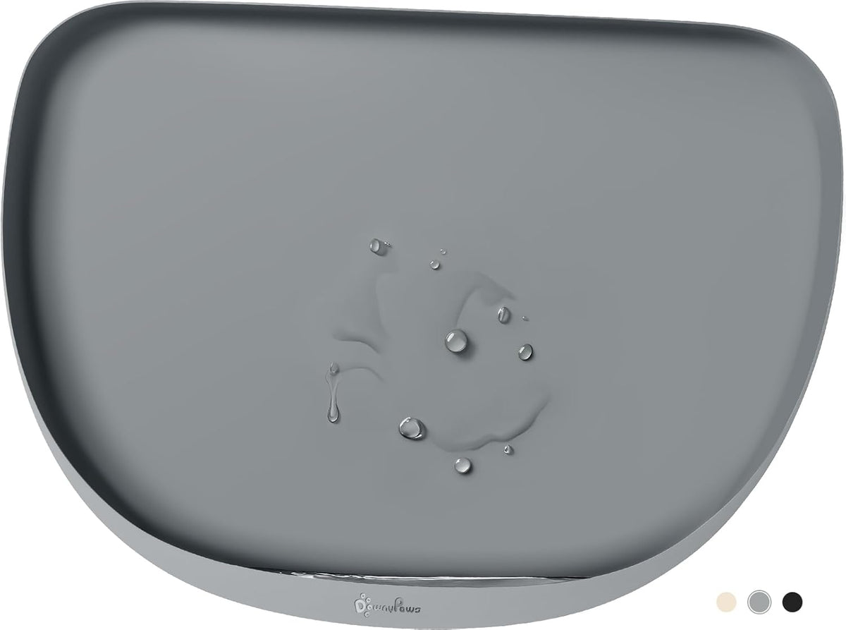 DownyPaws Cat Food Mats for Floors Waterproof, BPA Free Silicone Pet Feeding Mat, Non-Slip Pet Food Mat with High Raised Edge, Cat Placemat for Messy Drinkers, 18"×12.5", Gray