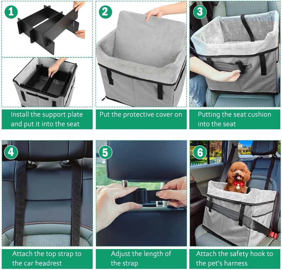 Vivifying Dog Car Seats for Small Dogs, Portable Dog Booster Car Seat with Storage Pockets and Safety Belt, Comfortable Travel Bed for Small Pets Up to 25lbs (Gray)