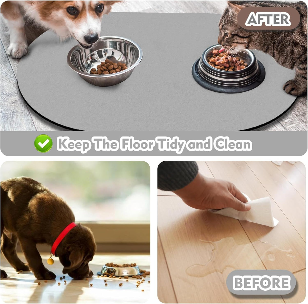 Dog Feeding Mat 24''x16'', Absorbent Pet Food Mat, No Stains Quick Dry Pet Water Mat Protect Floor, Cat Dog Water Bowl Mat for Messy Drinkers, Non-Slip Rubber Base Pet Placemats for Food and Water