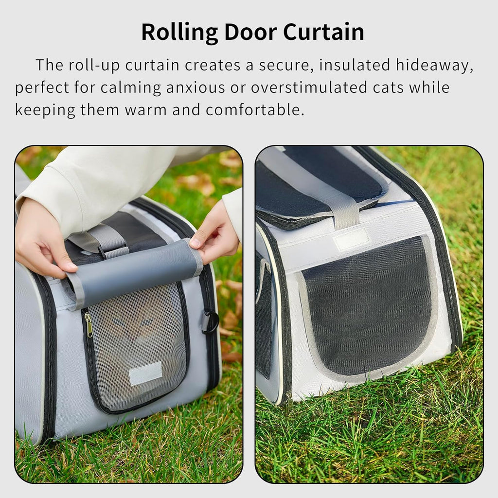 Cat, Dog Carrier for Pets up to 15 lbs, Soft-Sided Collapsible Pet Carrier with Sturdy Base, Roll-up Curtain and Large Storage Bag, Cat Bag for Medium Cats and Small Dogs