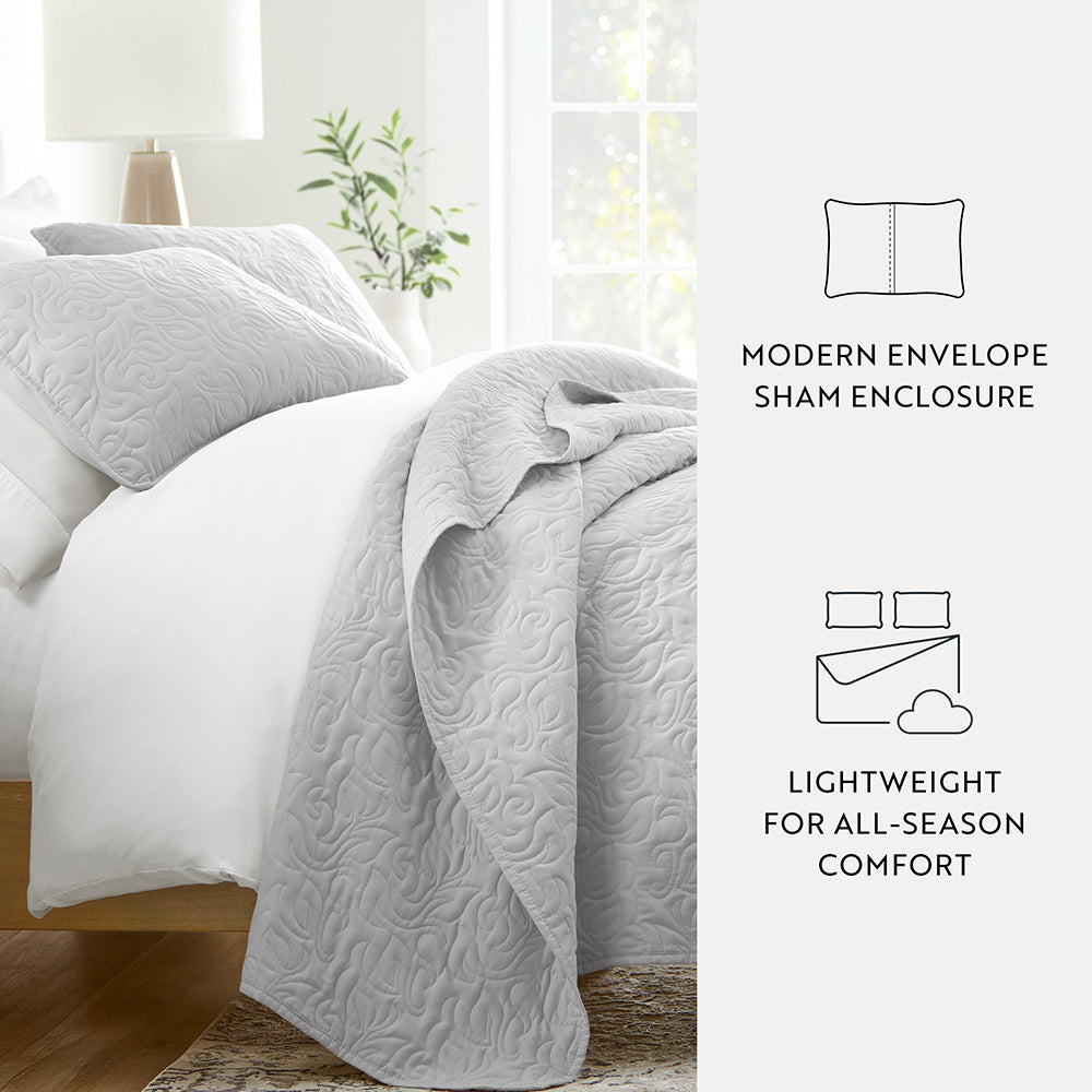 3-Piece Floral Stitch Quilted Coverlet Set