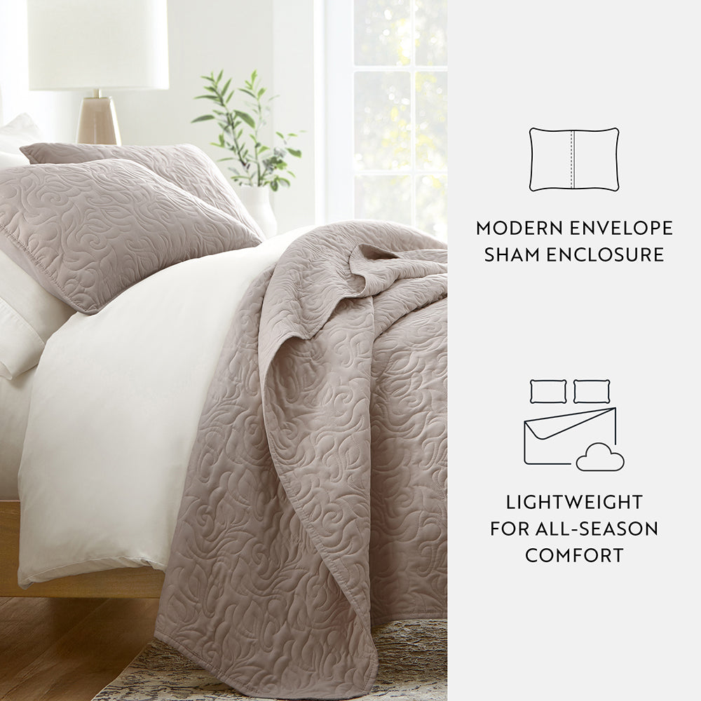 3-Piece Floral Stitch Quilted Coverlet Set