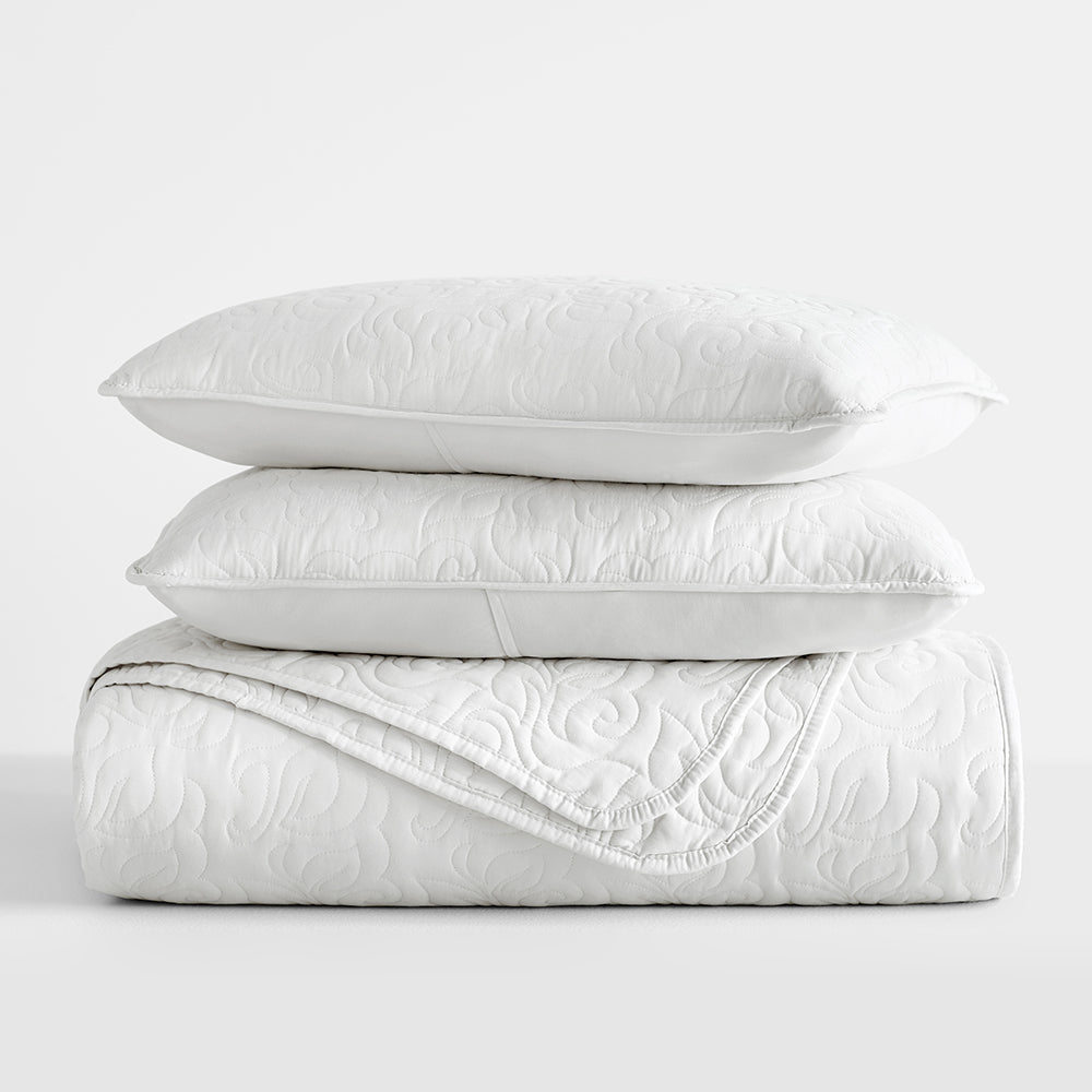 3-Piece Floral Stitch Quilted Coverlet Set