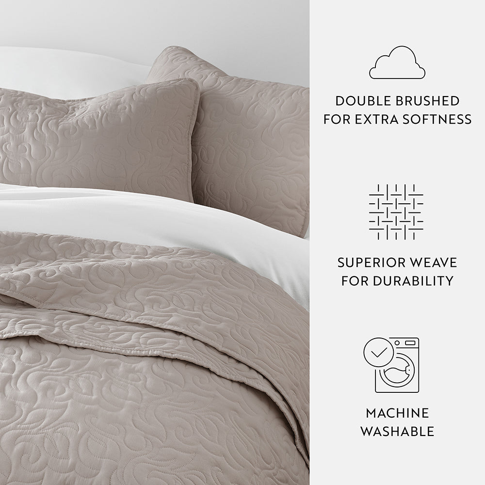 3-Piece Floral Stitch Quilted Coverlet Set