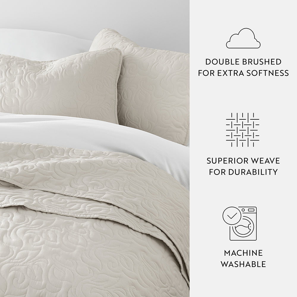 3-Piece Floral Stitch Quilted Coverlet Set