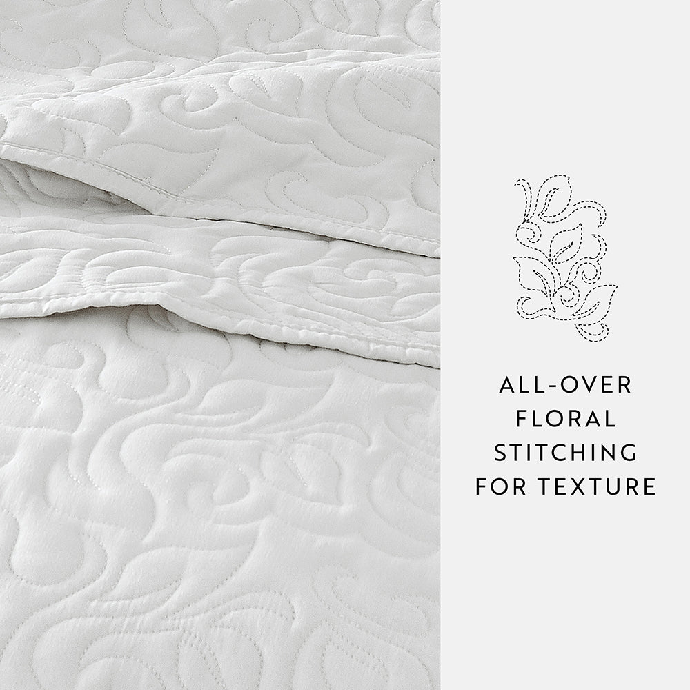 3-Piece Floral Stitch Quilted Coverlet Set