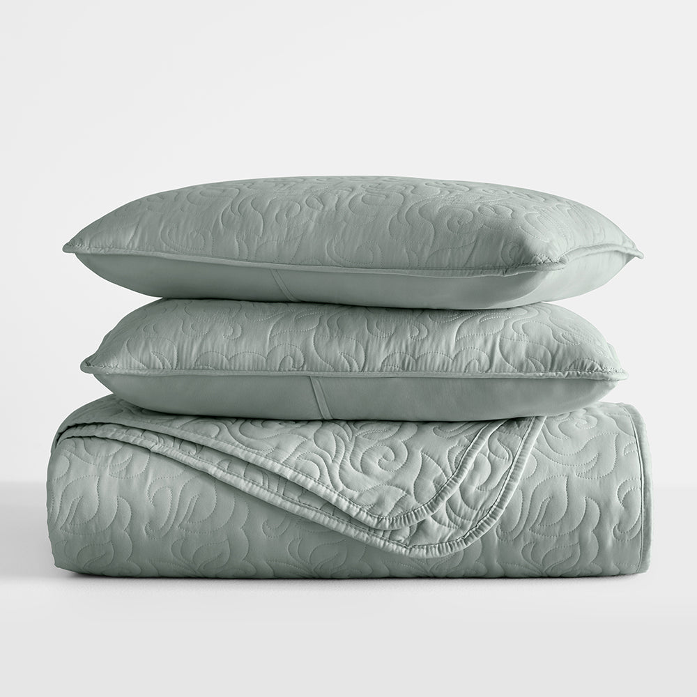 3-Piece Floral Stitch Quilted Coverlet Set