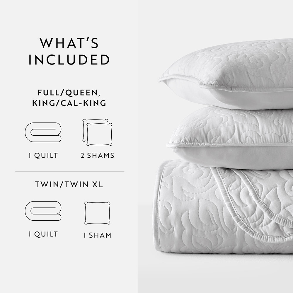 3-Piece Floral Stitch Quilted Coverlet Set