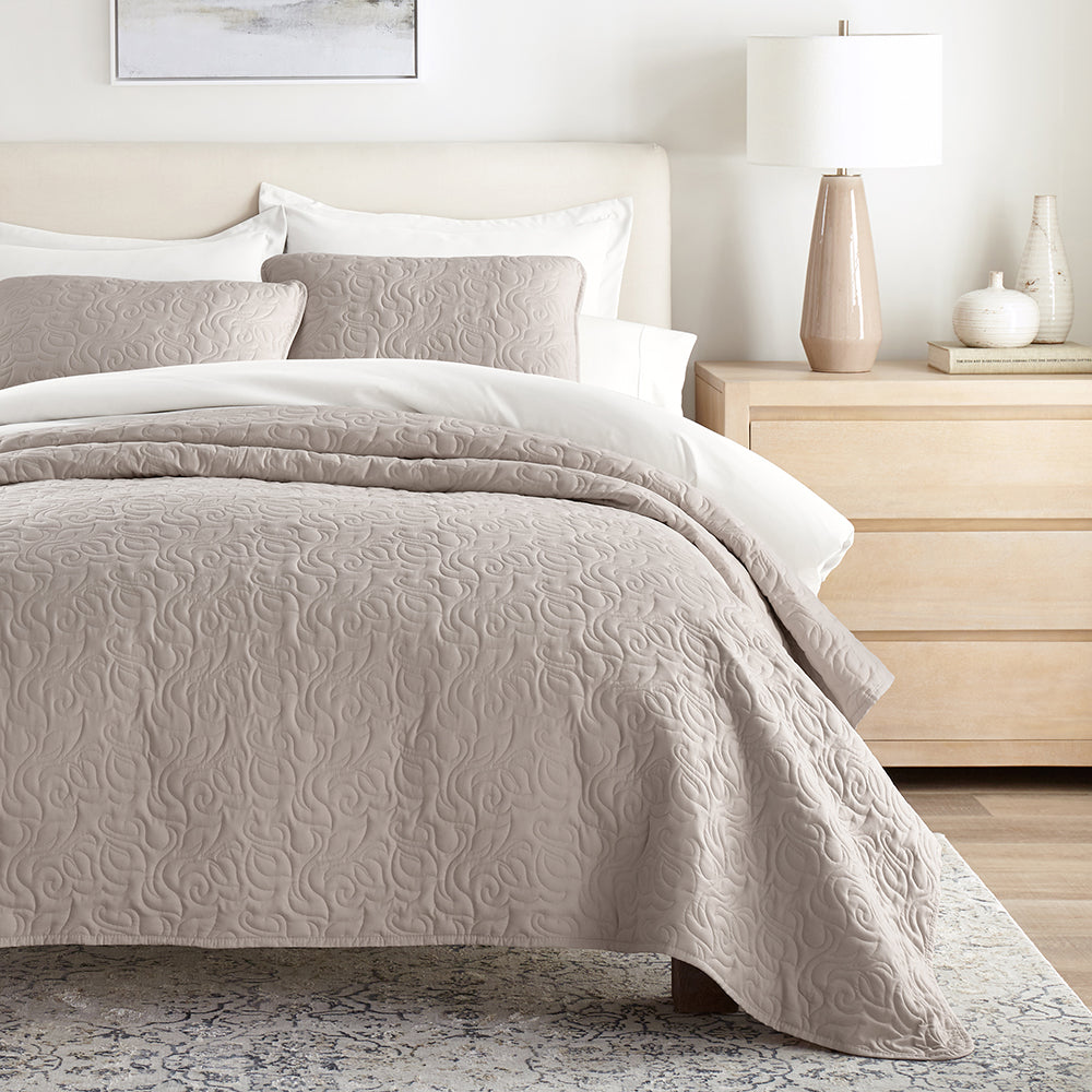 3-Piece Floral Stitch Quilted Coverlet Set