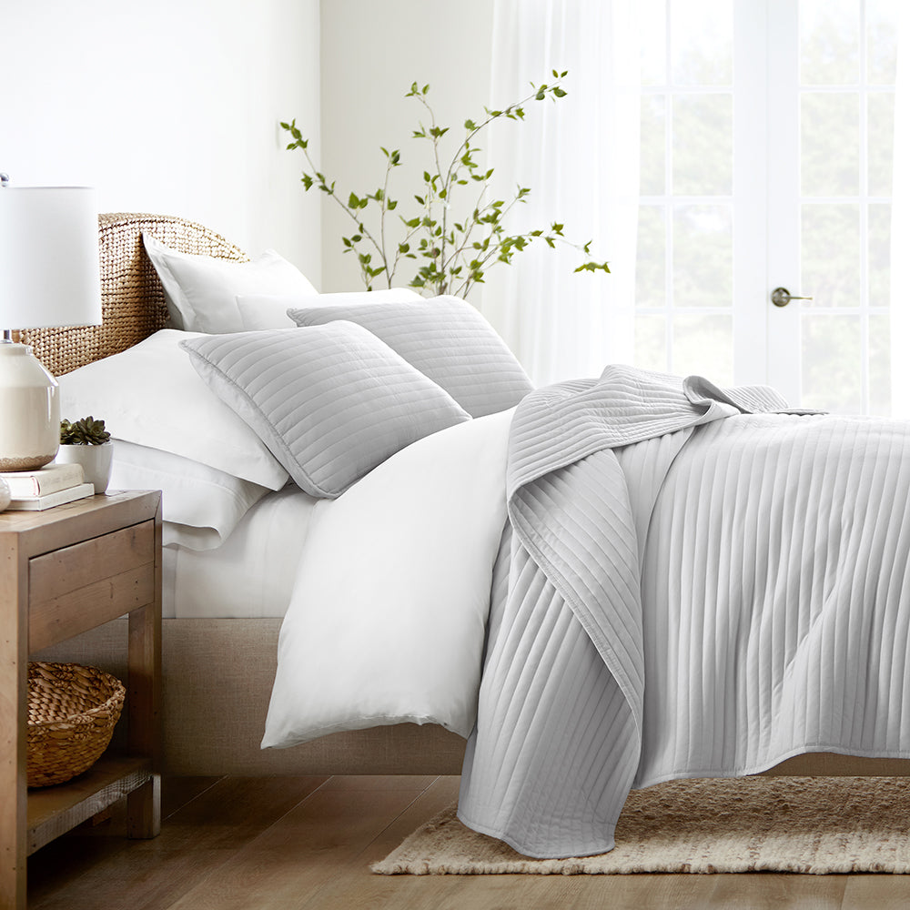 3-Piece Stripe Stitch Quilted Coverlet Set
