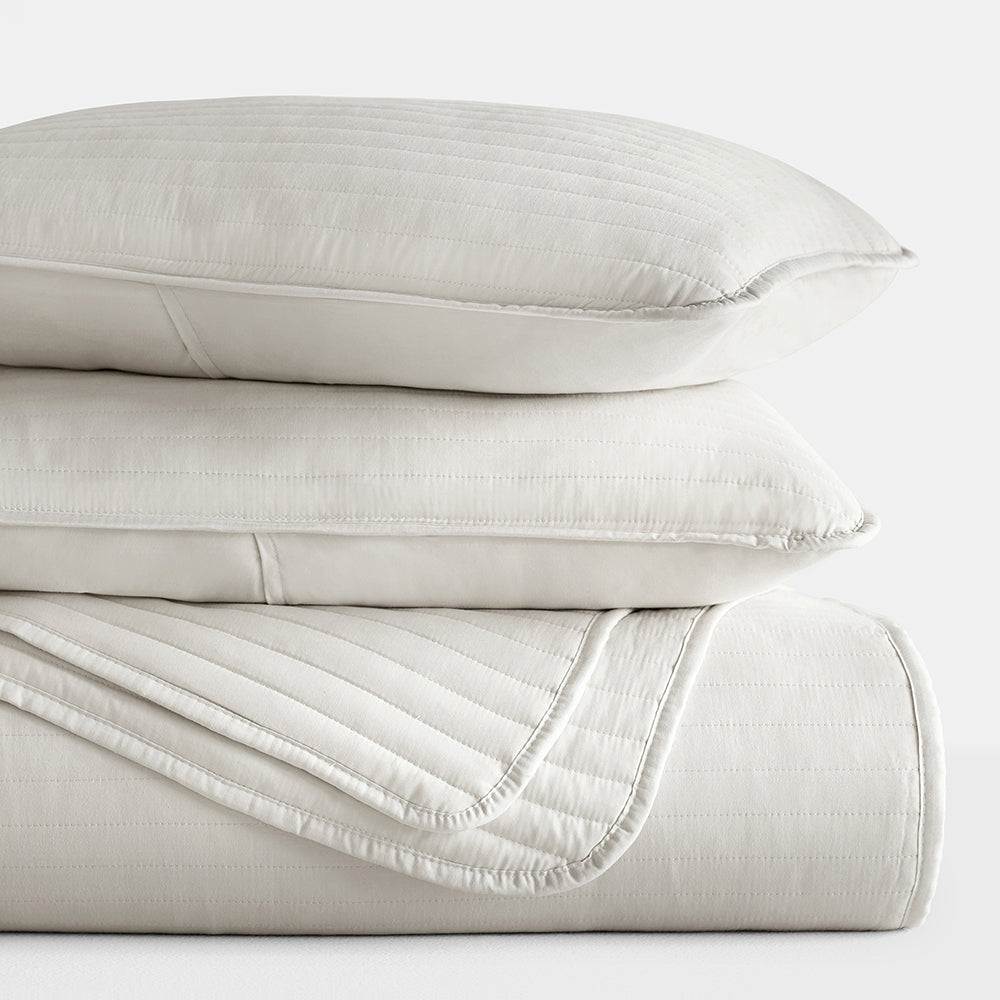 3-Piece Stripe Stitch Quilted Coverlet Set